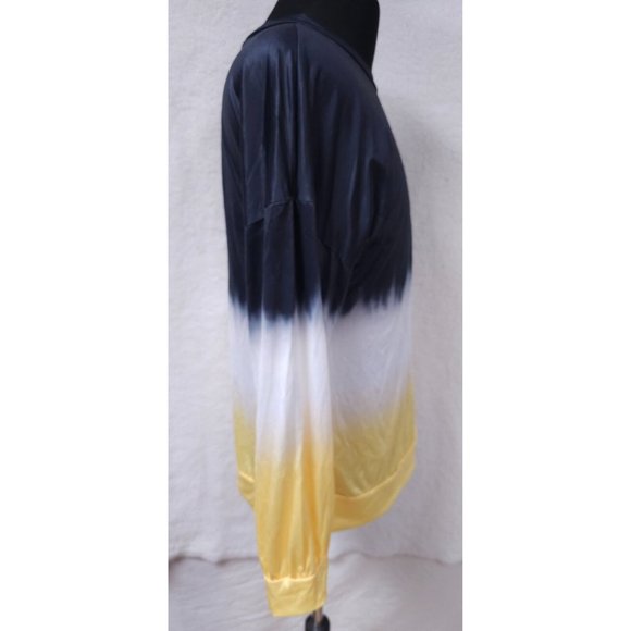 Coeur de Vague Womens Medium Blue White Yellow 3/4 Sleeve Stretch Pullover Top - Picture 8 of 11